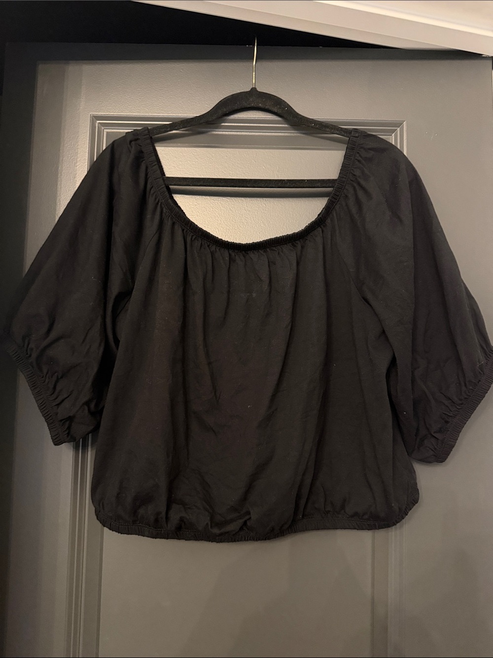 Old Navy Cropped Black Peasant Blouse - Women's Relaxed Scoop Neck Top